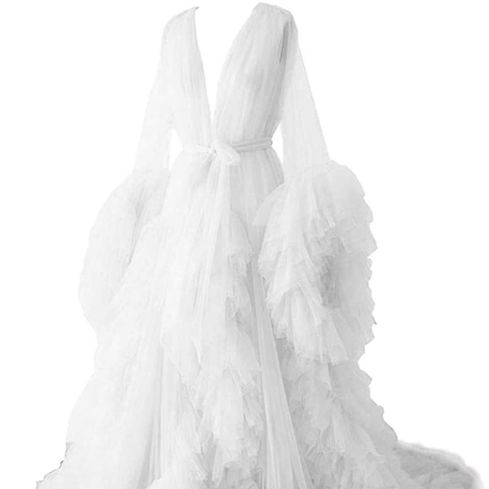 White Tulle robe for bridal getting ready or maternity photoshoot